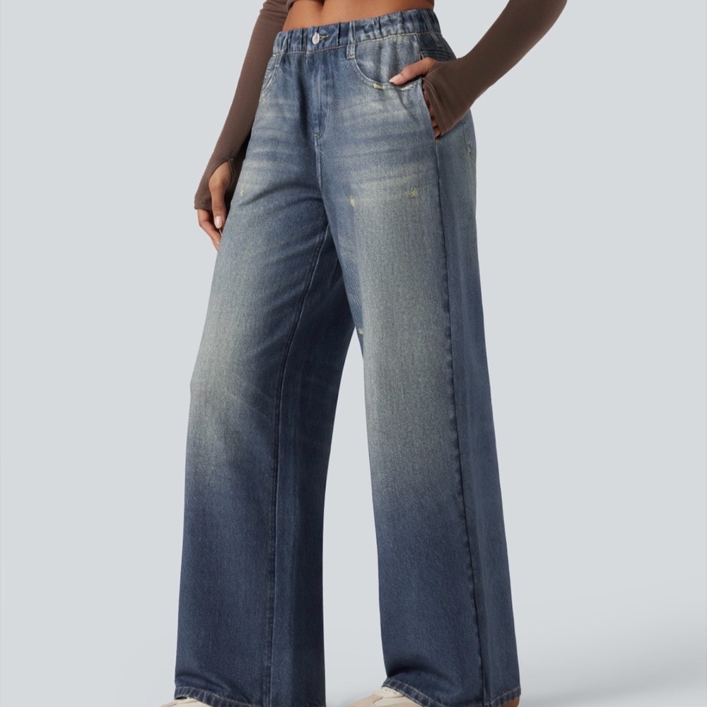 Women’s Halara Mid-rise Denim Print French Terry Casual Sweatpants Jeans - Picture 3 of 16